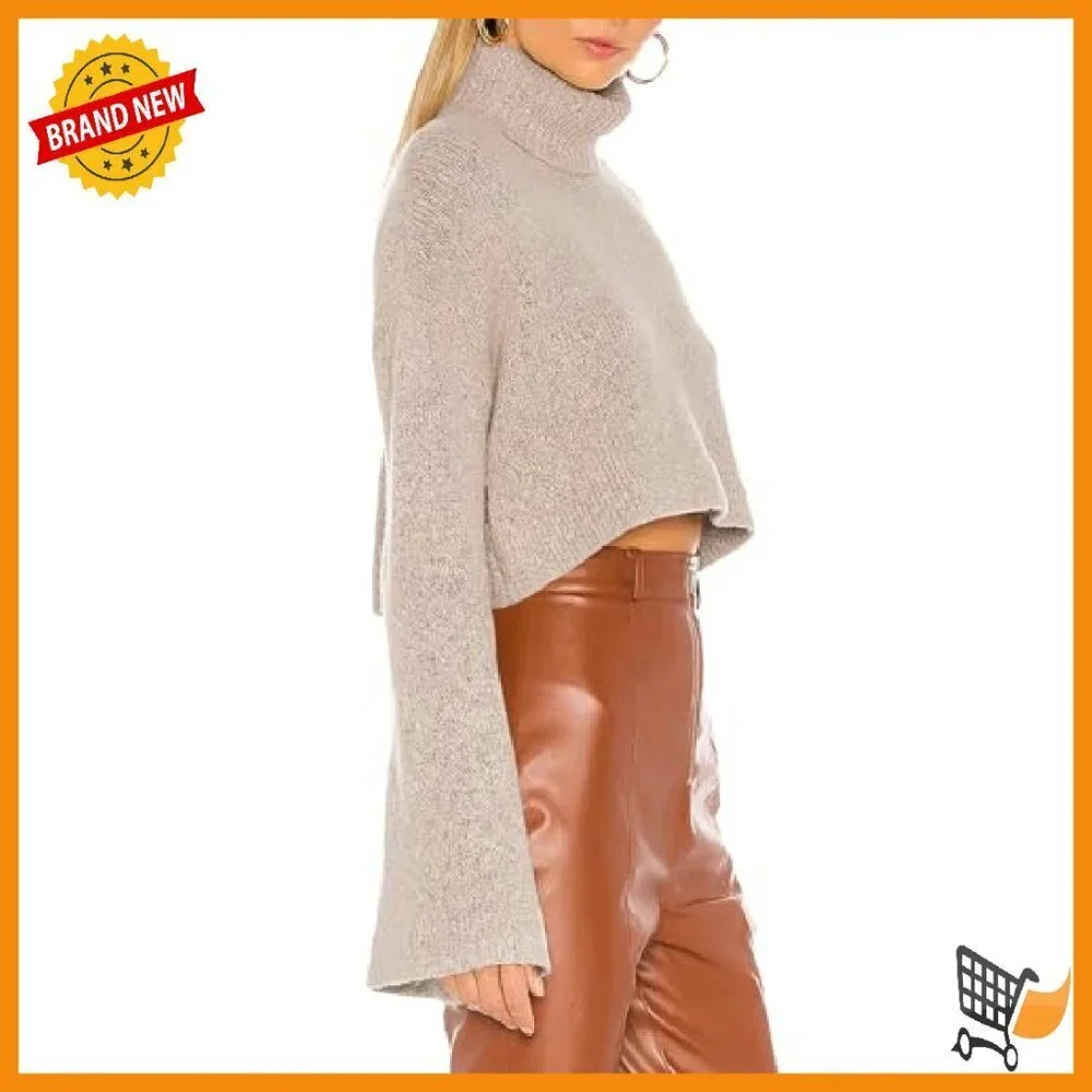 Women's Crop Sweater Turtleneck Long Sleeve Lightweight Fleece Pullover